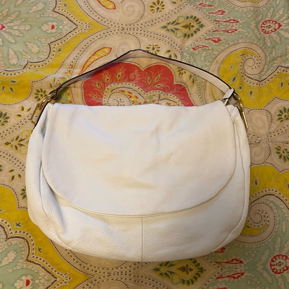 Barely Used 7Chi White Leather Shoulder Bag